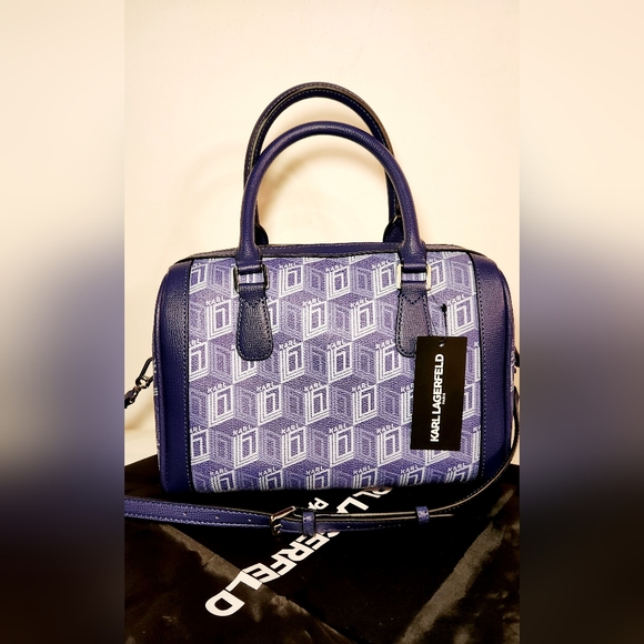 NWT! Karl Lagerfeld Paris Adele Monogram satchel in Indigo - Picture 3 of 4